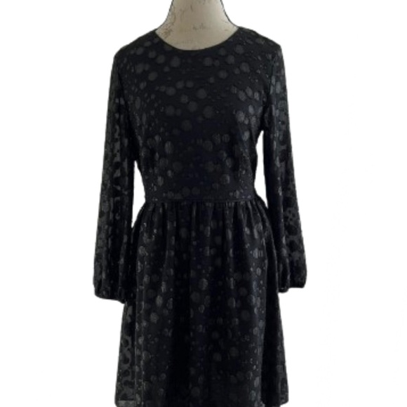 J CREW A-line Dress in Metallic Dot Jacquard Long Sleeve Pockets Size 10 - Picture 2 of 4